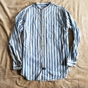 Coliseum Blues Slim Fit Gtandad collar striped shirt